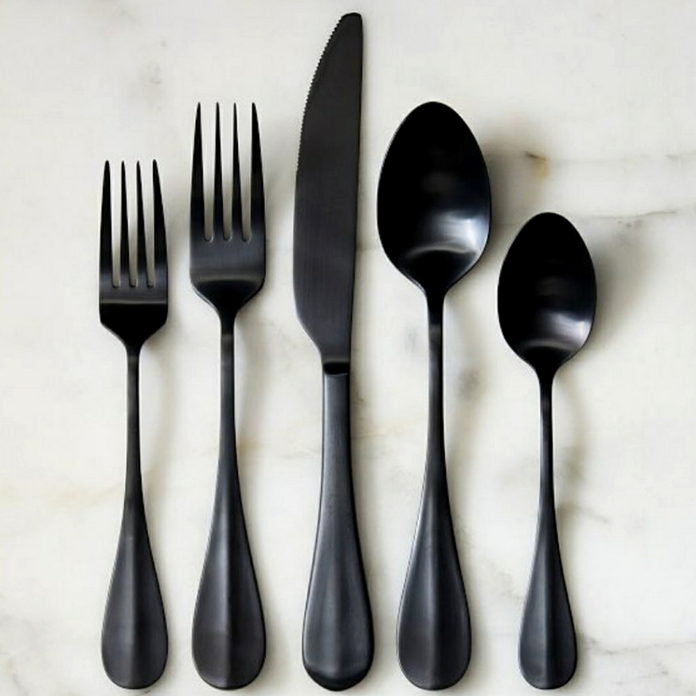 💥BUY 5 GET 3 FREE  WEST ELM COVE FLATWARE SET, COLOR BLACK SATIN RETAIL